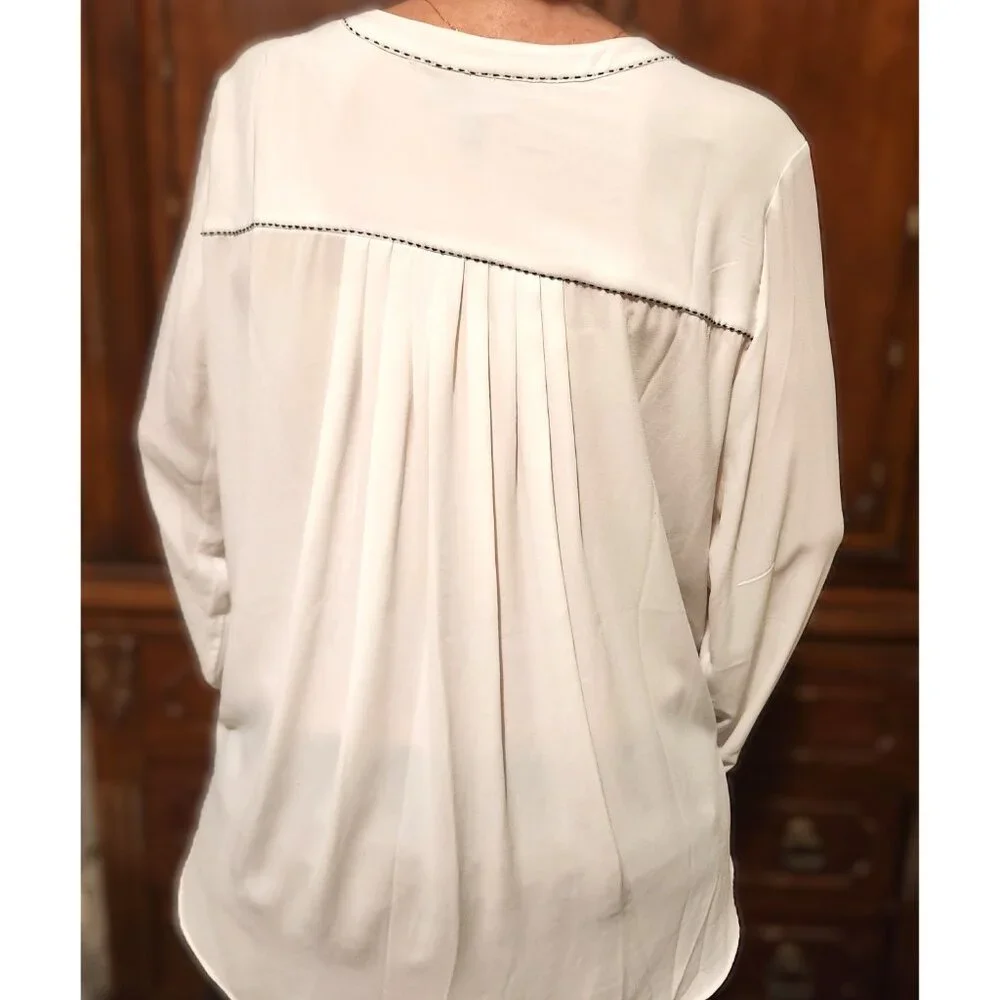 Lane Bryant Lng Slv Chiffon Blouse Pocket White w/ Black Whip Stitching Sz 18/20 - Picture 10 of 12